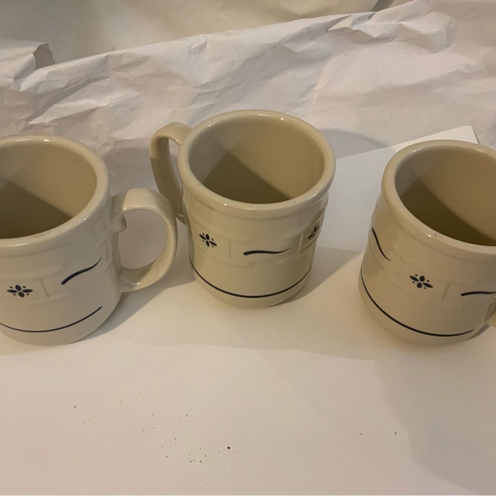 Longaberger Pottery Woven Traditions Cups - Classic Blue (Set of 3) A9